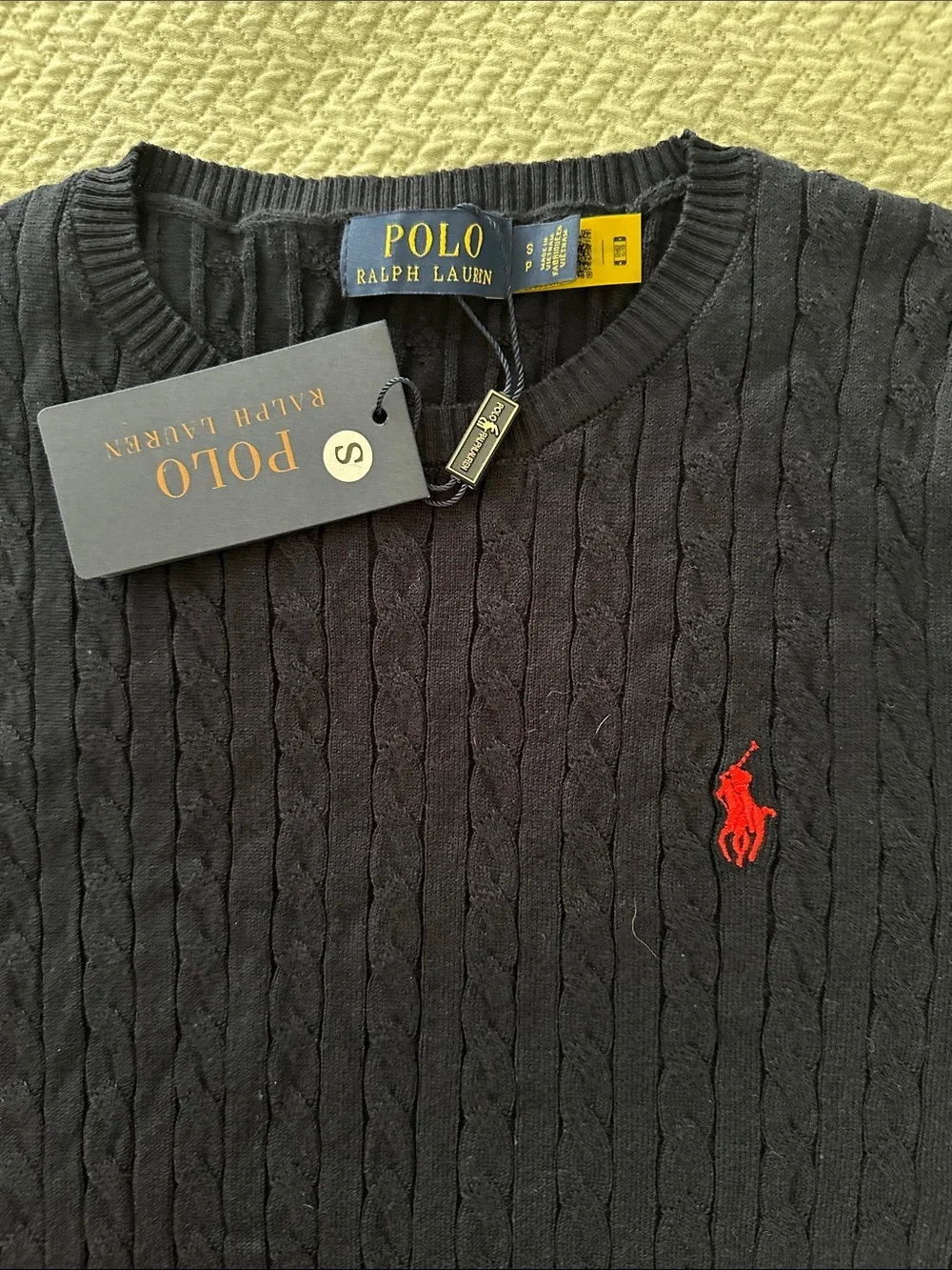 NWT Polo Ralph Lauren Women’s Cable Knit Short Sleeve Sweater Navy Blue PSmall